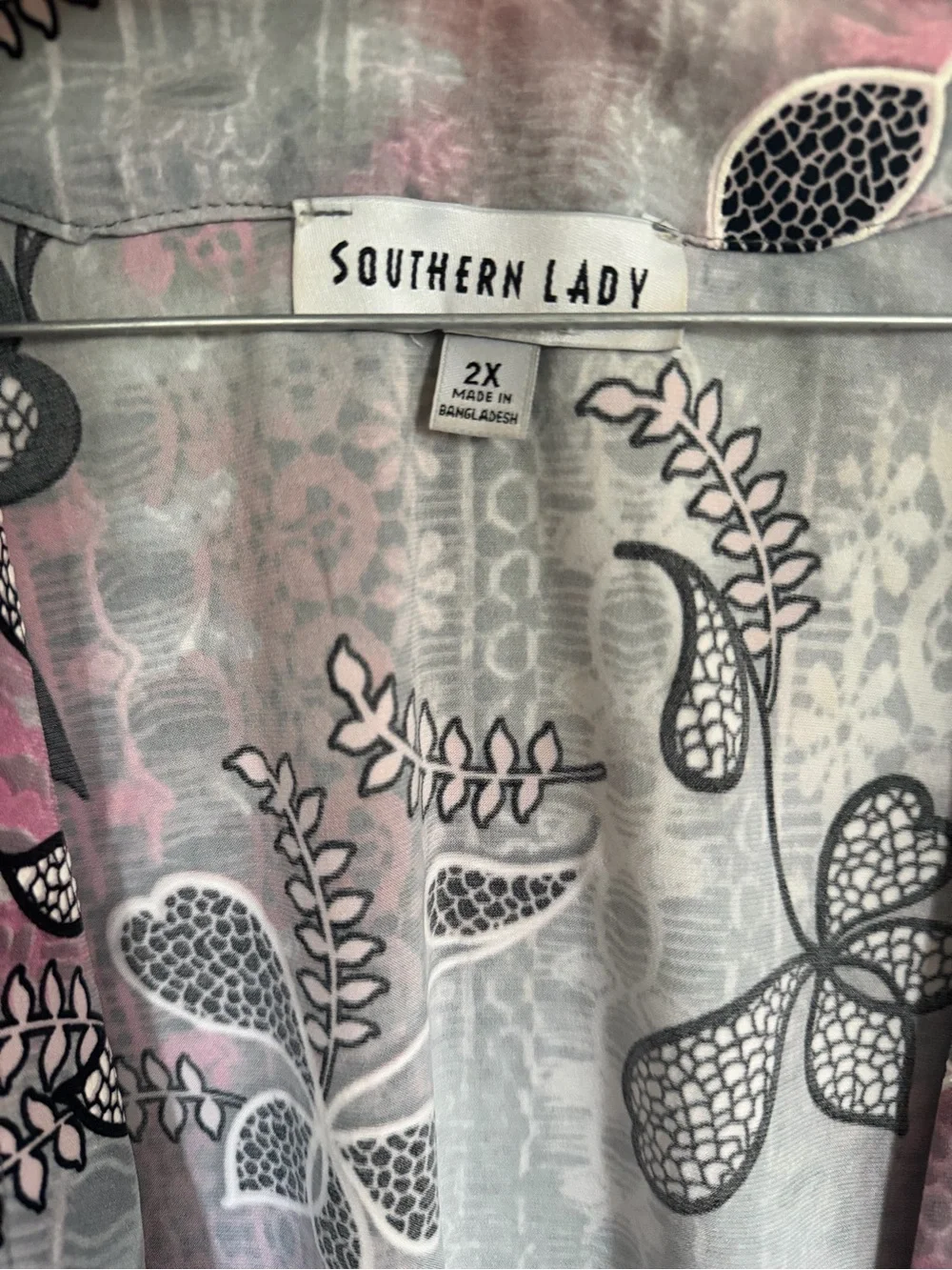 Southern Lady Pink Gray Floral Open Cardigan